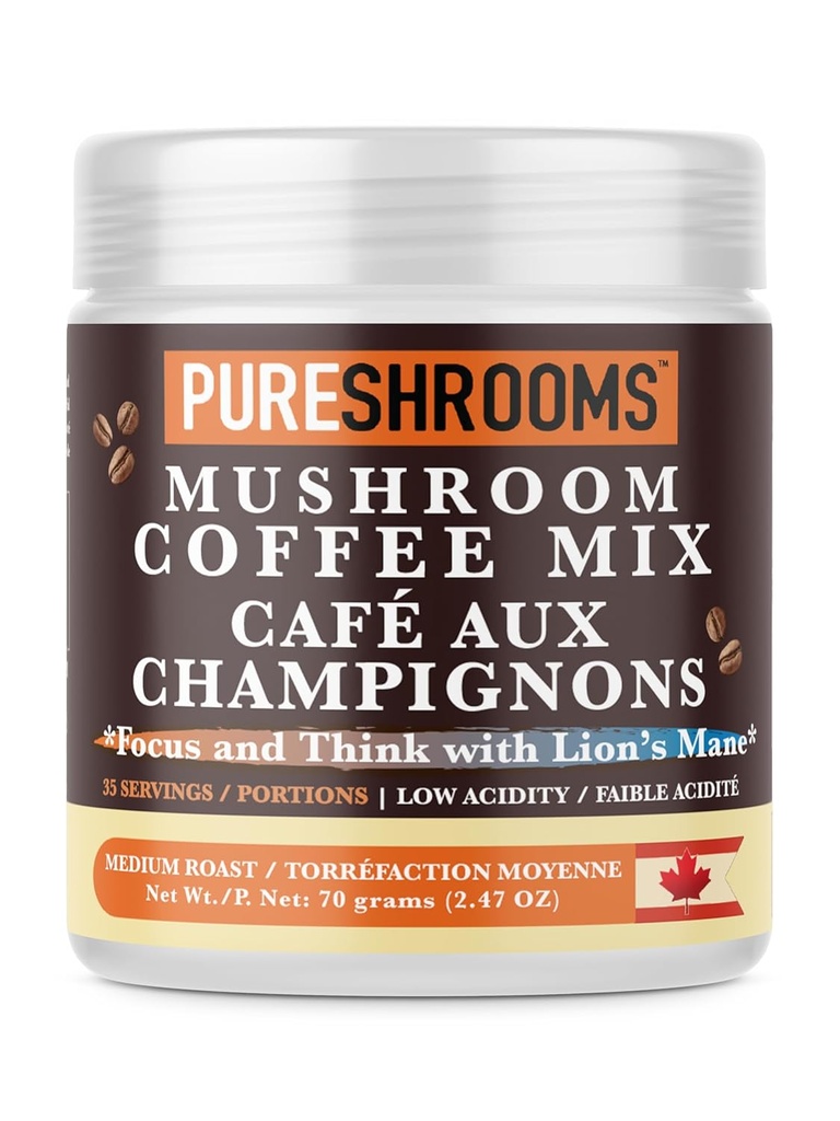 Café de Cogumelo instantâneo com Extrato de Cogumelo de Mane do Leão Ultra Concentrado para Impulso do Cérebro - Melhorar Foco, Claridade e Concentração - Net Wt. 70g/2.47 oz