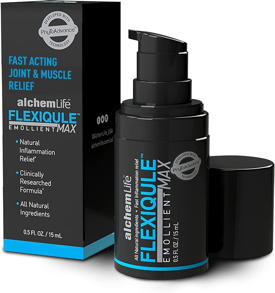 AlchemLife FlexiQule MAX - Emoliente de ação rápida de apoio à articulação natural e alívio muscular - acalma a rigidez & aids Mobilidade - potente Phyto-Actives de Ginger, Boswellia & Piperine - (15mL Bomba)