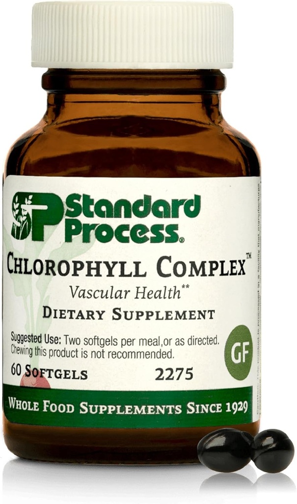 Processo padrão Inc. Complexo de clorofila - Suporte imunológico, atividade antioxidante, saúde da pele e suporte de saúde do cabelo com vitamina A, Lecitina de girassol, Buckwheat, musgo espanhol - 60 Softgels