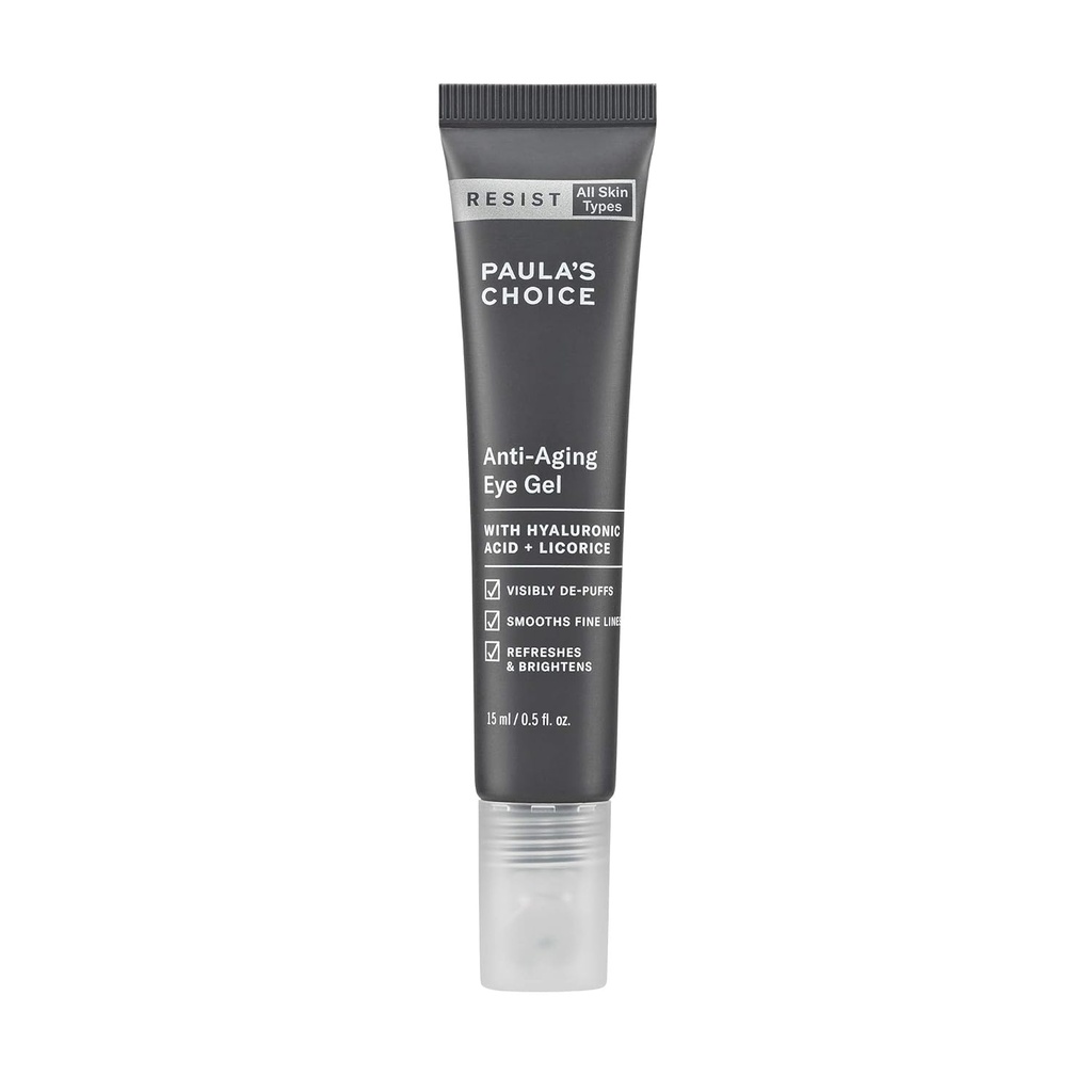 Paula's Choice RESIST Anti-Aging Eye Gel com ácido hialurônico, para círculos escuros, Puffy Eyes, Crow's Feet, Fine Lines & Rugas, 0.5 Ounce