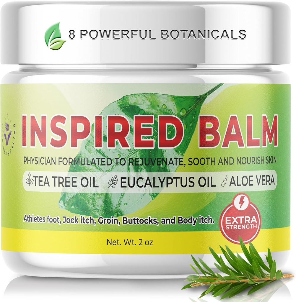 Balm de árvore de chá de força extra para a pele - Creme de pé de atletas - Jock Comichão Creme para homens e mulheres - Creme de minhoca - Ideal para coceira, pele seca - Médico de ação rápida Formulado Tea Tree Foot Cream (2 onças)
