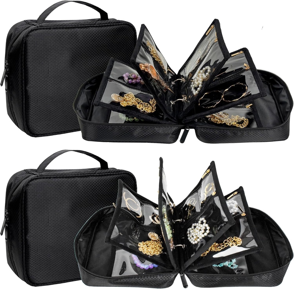 2 casos de organizador de jóias de viagem PCS, sacos de jóias pequenas com zíper claro pepitas de veludo para viajar