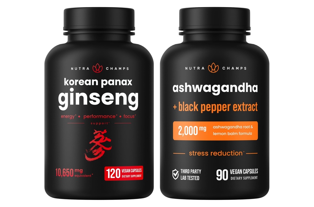 NutraChamps Coreano Ginseng Cápsulas e Cápsulas de Ashwagandha Pacote 2