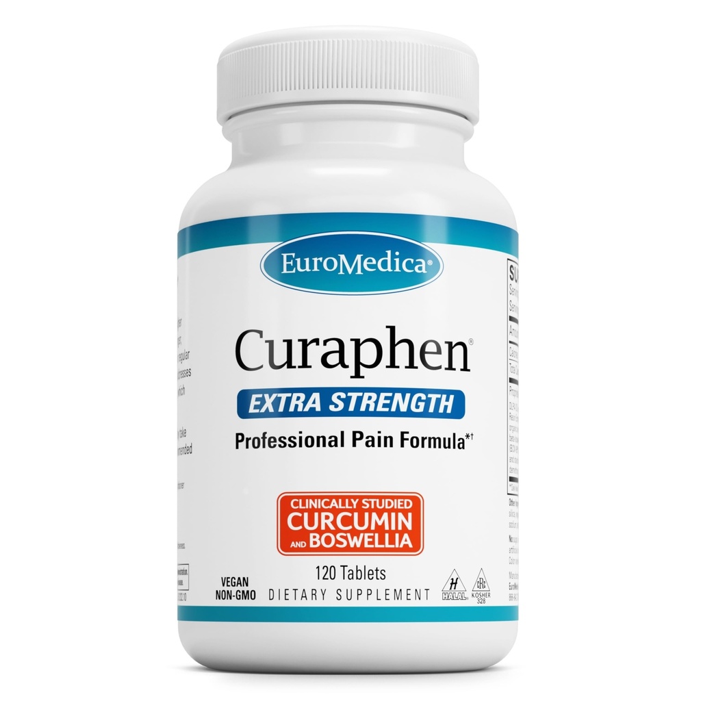 EuroMedica Curaphen Força Extra - Curcumina & Boswellia Suplemento para Apoio à Circulação Saudável - Suplemento Acúrmico para Apoio Juntas, Saúde Múscular e Produção de Endorfina - 120 Comprimidos