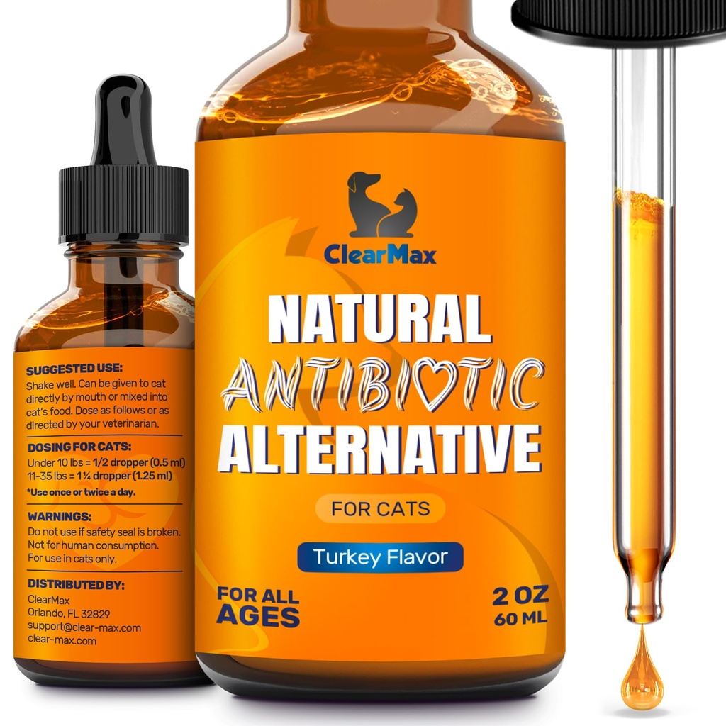 Antibióticos para gatos em gotas – Сat Tratamento de Infecção Respiratória: Frio, Tosse e Alergias – Tratamento de ITU gato com Turquia Sabor – Pode apoiar quadris e articulações – adequado para todas as idades e raças – 2 Oz
