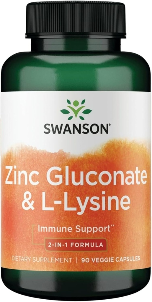 Gluconato de zinco de Swanson '&' L-Lysine - 2-em-1 Fórmula 90 Veg Caps
