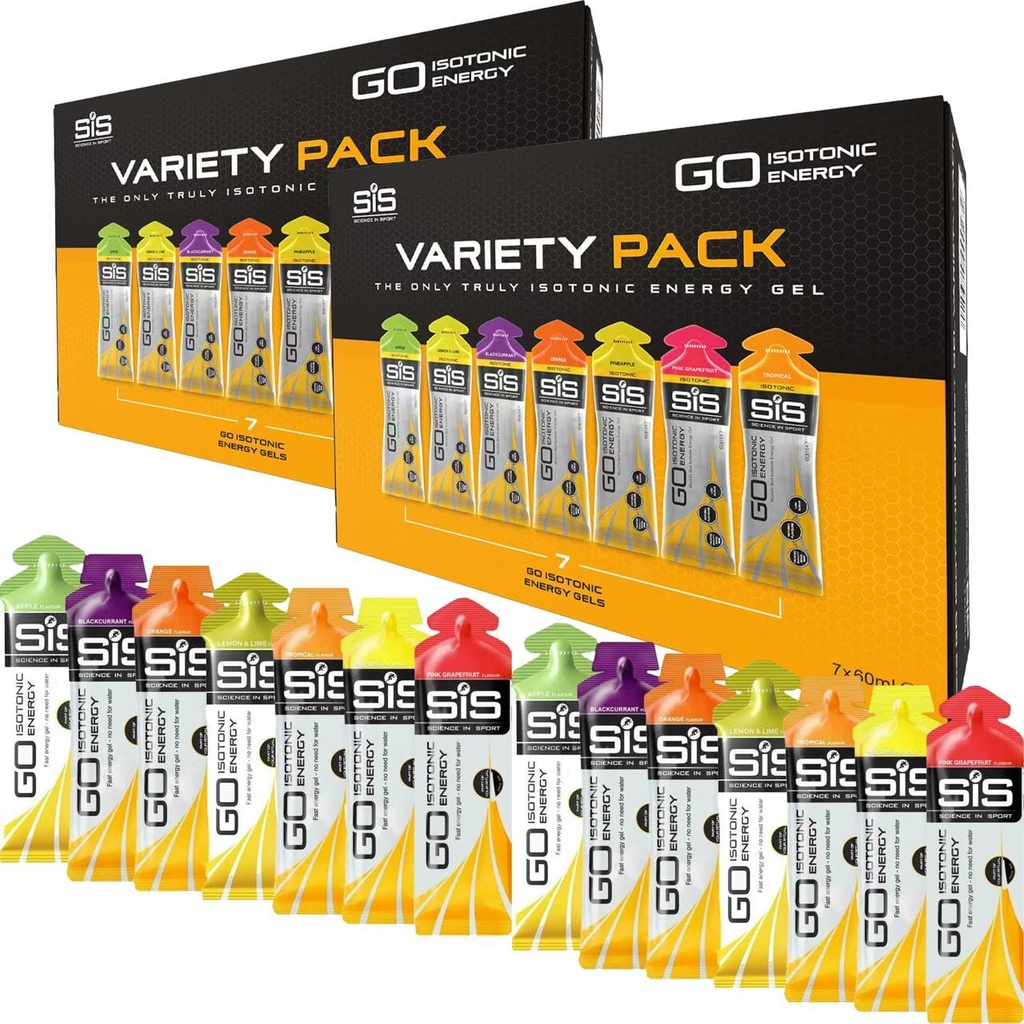 SiS Science In Sport Running Energy Gels, Cheio de Eletrólitos, Bom para a hidratação, Pacote de variedades de sabor, Vegan, Gluten & Dairy Free, 14 x 60ml, Laranja