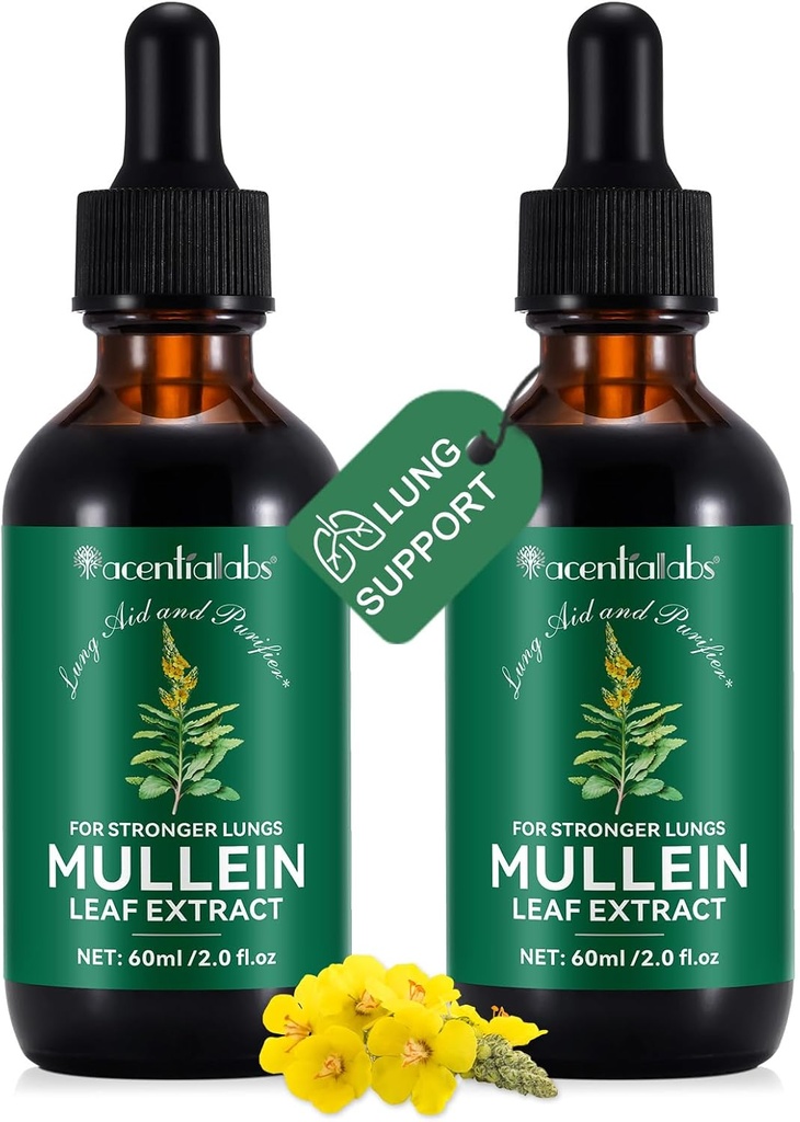 2 Pcs líquido orgânico Mullein Extrair Suplemento para a saúde dos pulmões - Vegan, Sem aditivosLimpeza brônquica para apoio à saúde - 2 fl oz Mullein gotas