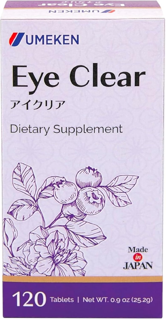 Umeken Eye Clear Dietary Supplement, Blueberry Extract, Lutein, Zeaxanthin, Ginkgo, Vision Supplements for Adults, Eye Vitaminas, 2 Meses Supply, 120 Tablets, Pack of 120