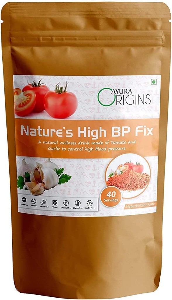 BETT AYURA Origins High BP Fix da natureza,Suplemento de Herbal para ajudar a baixar a pressão arterial alta, alívio da hipertensão, apoia a saúde do coração, feito com puro tomate e pó de alho, 200 gramas