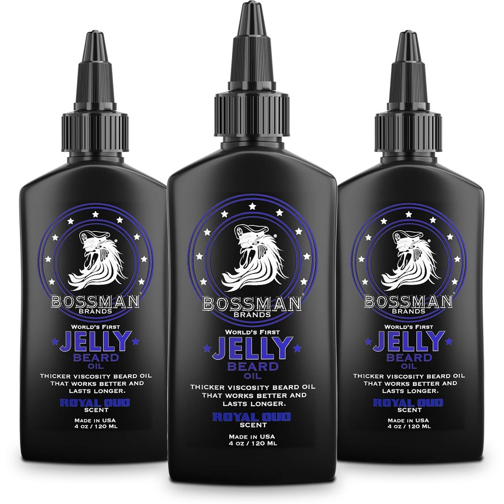 Bossman Jelly Beard Oil for Men - 3 Pack (12 oz em Total, Royal Oud Scent) - Suaviza, Hidrata & Condições com Ingredientes Naturais