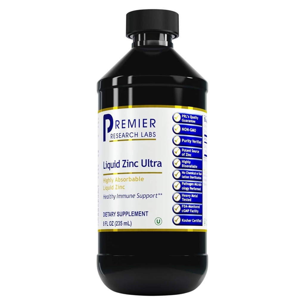 Laboratório de Pesquisa Premier Liquid Zinc Ultra Supplement - para suporte imunológico e bem-estar para adultos e crianças - gotas altamente absorvíveis - usado para análise rápida do estado do zinco - 8 fl oz