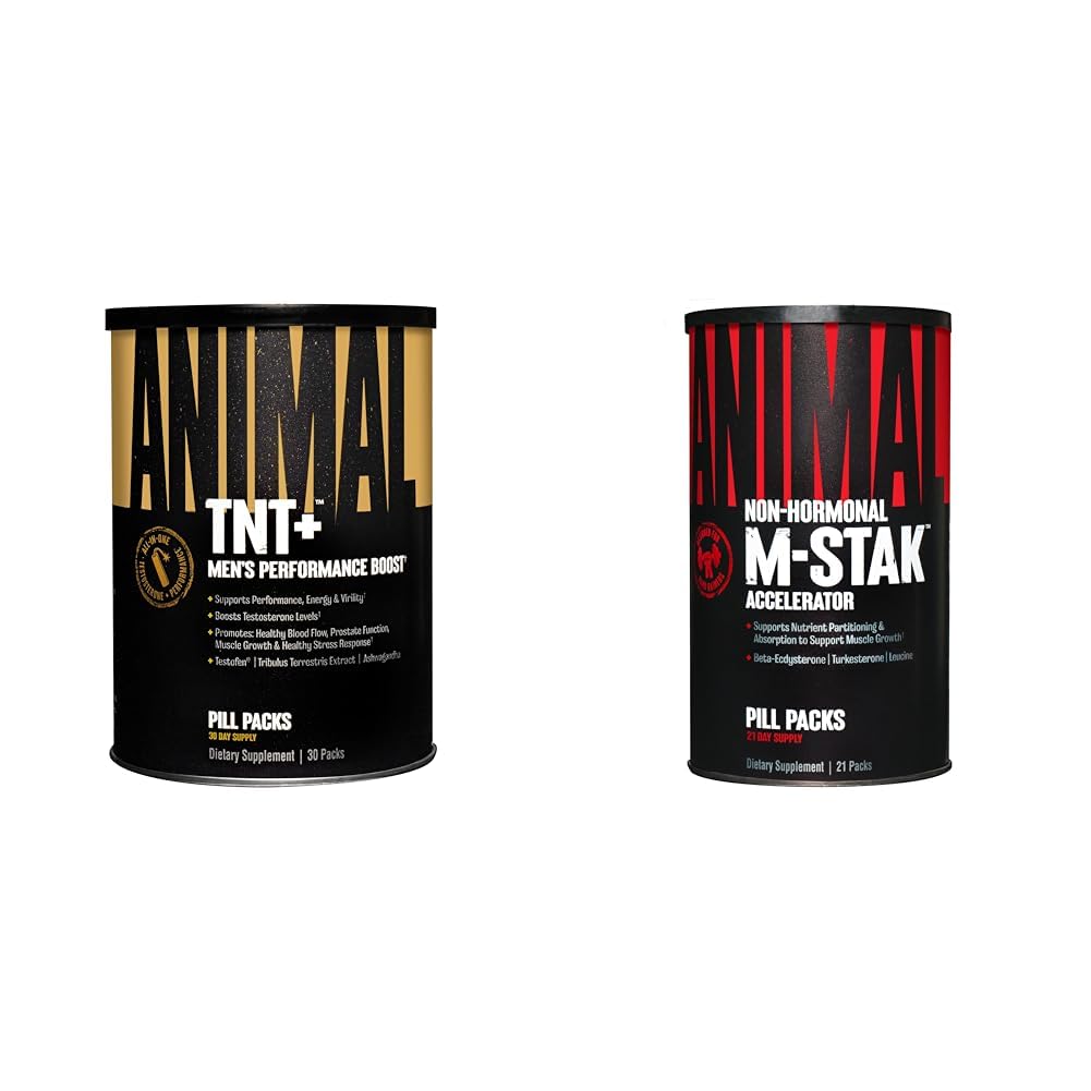 Animais TNT+ Test Booster & M-Stak Muscle Building Stack para homens - 21 Conde