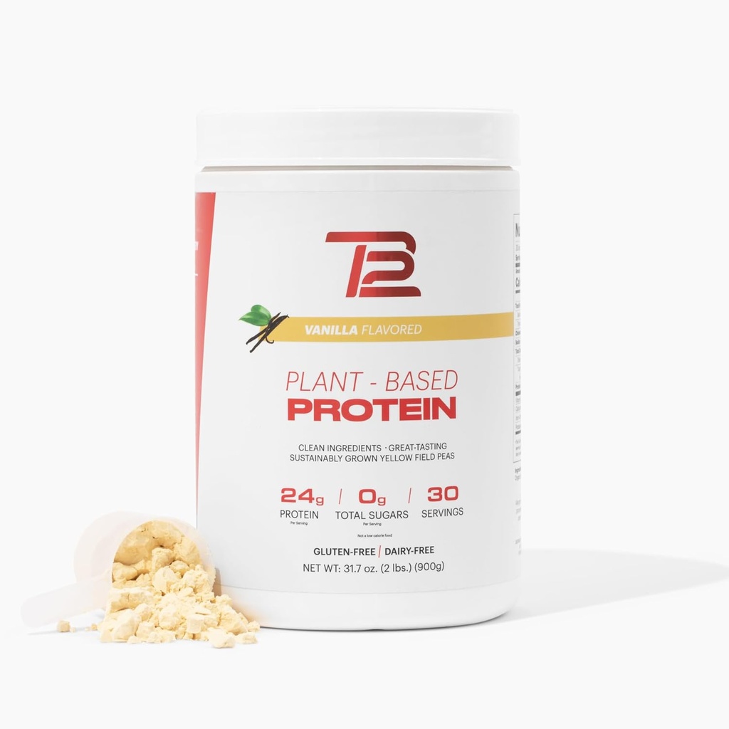 TB12 Pó de proteína baseada em plantas por Tom Brady, 24g de proteína de ervilha Vegan, Baixo açúcar, Baixo carboidrato, Não-GMO, Substituição de refeições, Keto Friendly, Paleo, Livre de açúcar, Sabor de baunilha (30 Servings/2.12lbs)