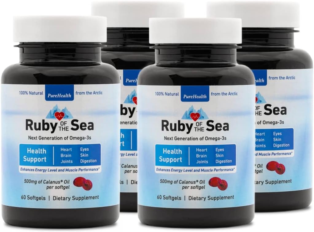 Suplemento de óleo marinho - todo o óleo natural de Calanus, astaxantina, Omega-3 e ácidos gordos - coração e cérebro saúde suplementos nutricionais - 4 Pack