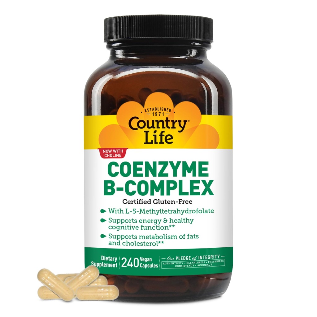 Country Life, Coenzima B-Complex Vitamina, Apoio Energia e Metabolismo, Suplemento diário, 240 ct