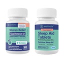 WELMATE Pacote de bem-estar noturno: Força máxima Guaifenesin 1200mg Alivio de muco (100 Ct) e succinato de doxilamina 25mg Ajuda para o sono (200 Ct)
