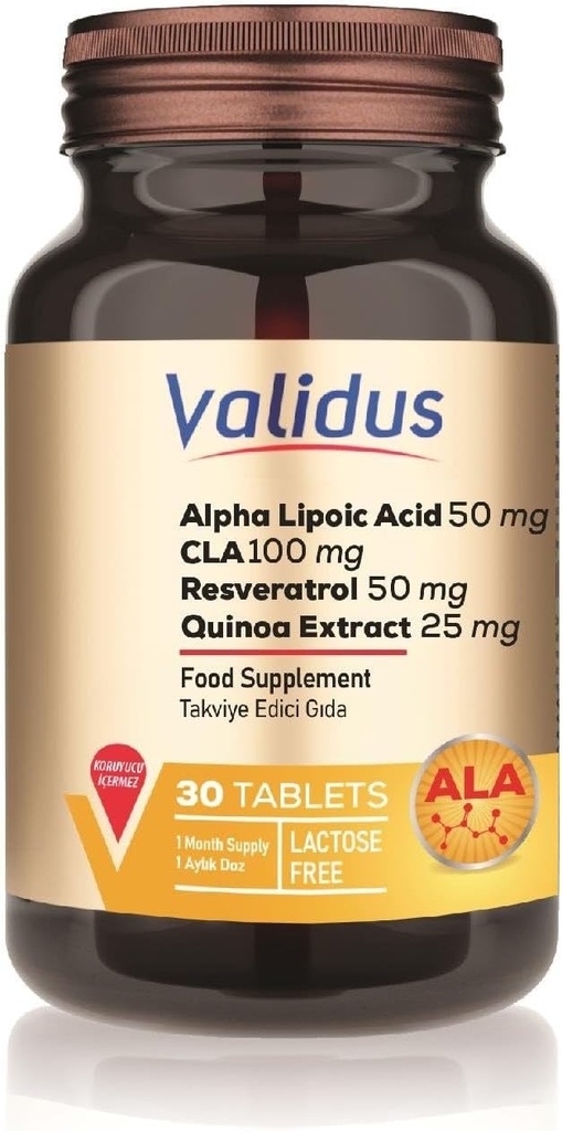 VALIDUS Ácido Alfa Lipóico + CLA + Resveratrol 30 Comprimidos