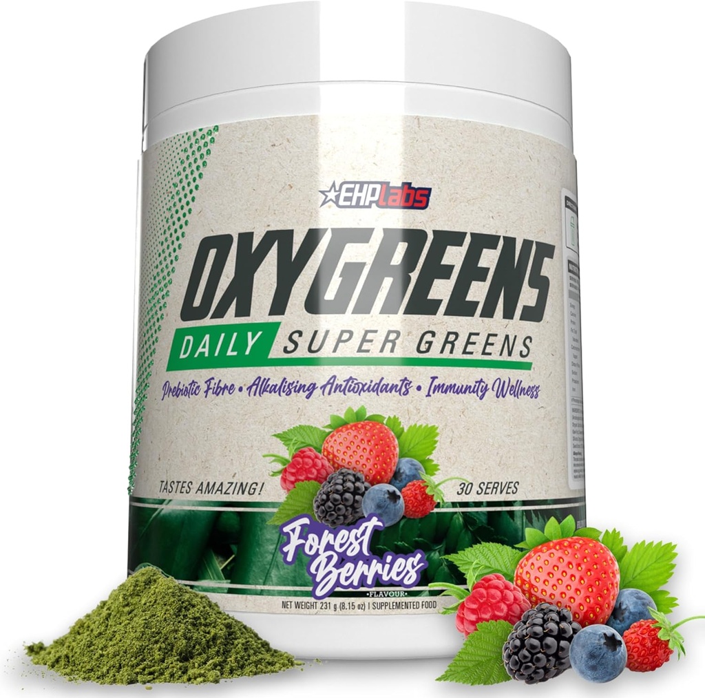 EHP Labs OxyGreens Super Greens Powder – Verdes diários & Suplemento superalimentar com espirulina, chlorela, prebióticos, enzimas digestivas, antioxidantes – 30 Servings (Florestas)