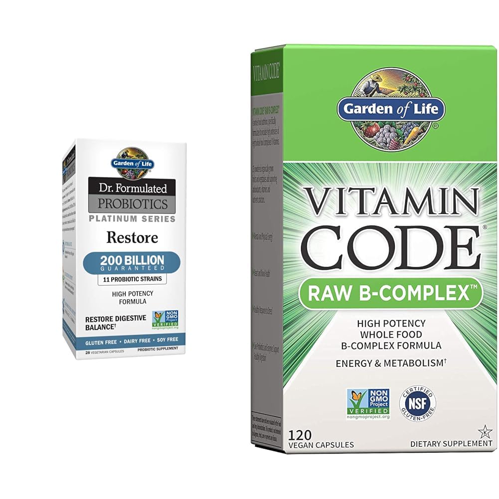 Jardim da vida Dr. Probióticos Formulados Platinum Series Restaurar 200 bilhões de CFU & Complexo Vitamina B - Vitamina Código cru B Complexo - 120 Cápsulas Vegan