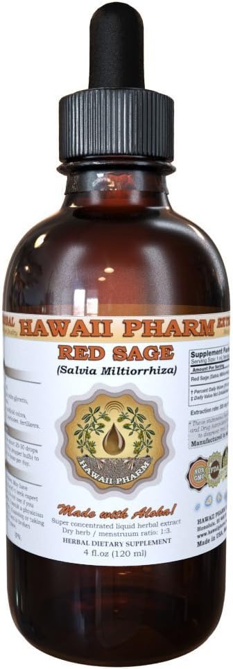 HawaiiPharm Red Sage (Salvia Miltiorrhiza) Liquid Extract, Tintura, Suplemento de ervas, Made in USA, 2 fl.oz
