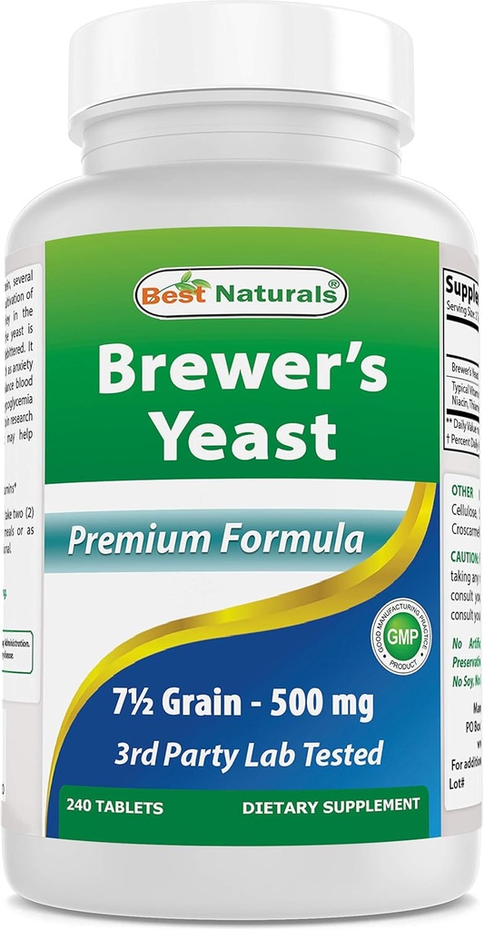 Melhor Natural, Brewers Levedura, 7-1/2 Grãos com Vitamina B1, Vitamina B2, 1000 mg 240 Comprimidos (240 Contagem de 1))