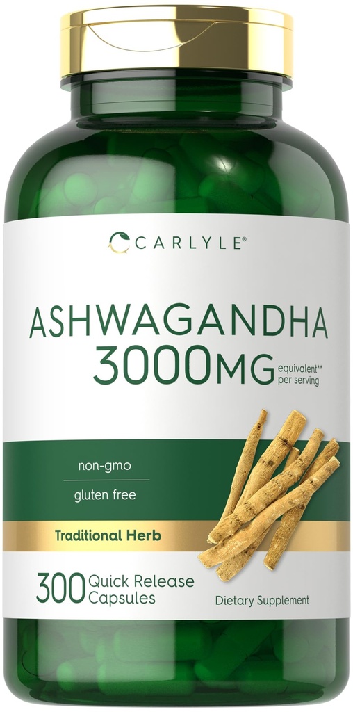 Carlyle Ashwagandha Suplemento para Mulheres e Homens . 3000mg .300 Cápsulas .