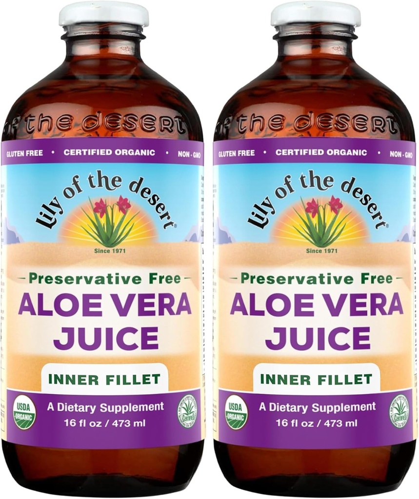Lily Of the Desert Organic Aloe Vera Juice, Fillet interno, 16 Onça Fluída (Pacote de 2)