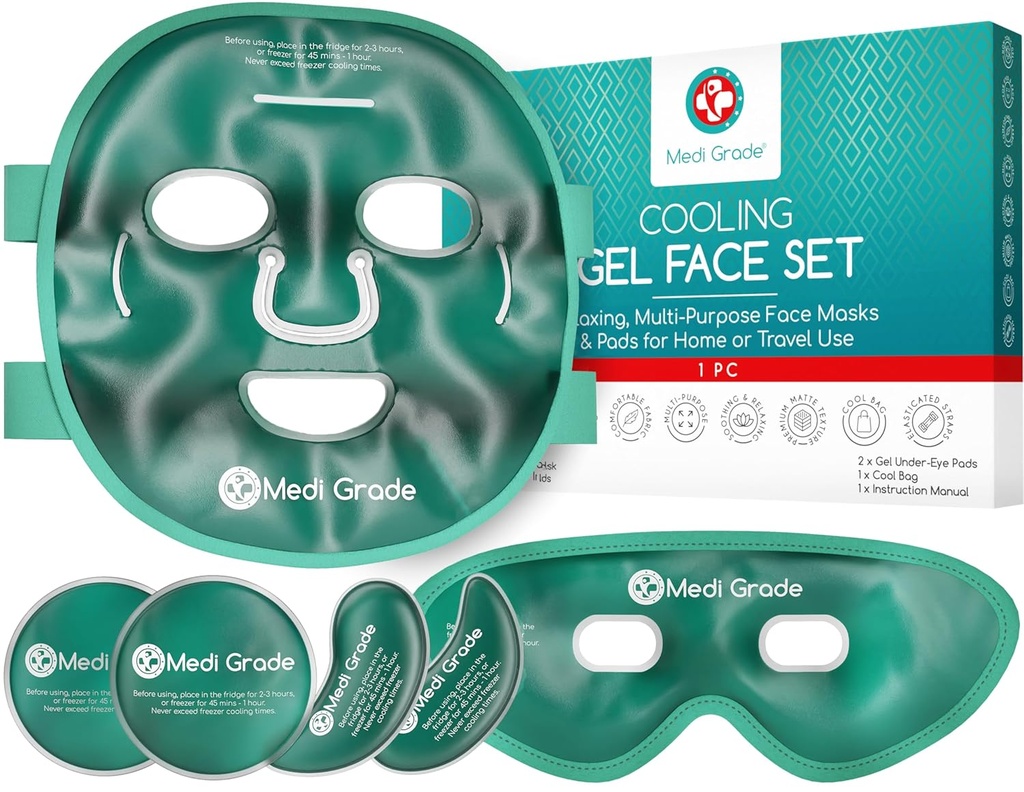 Máscara de Gelo de Refrigeração Medi Grade e Máscara de Cooling Eyes Puffy & Migraine Relief - Self Care Face Ice Pack com ChillGel Face Ice Mask Technology - Cooling Face Mask, Eye Pads e Bag