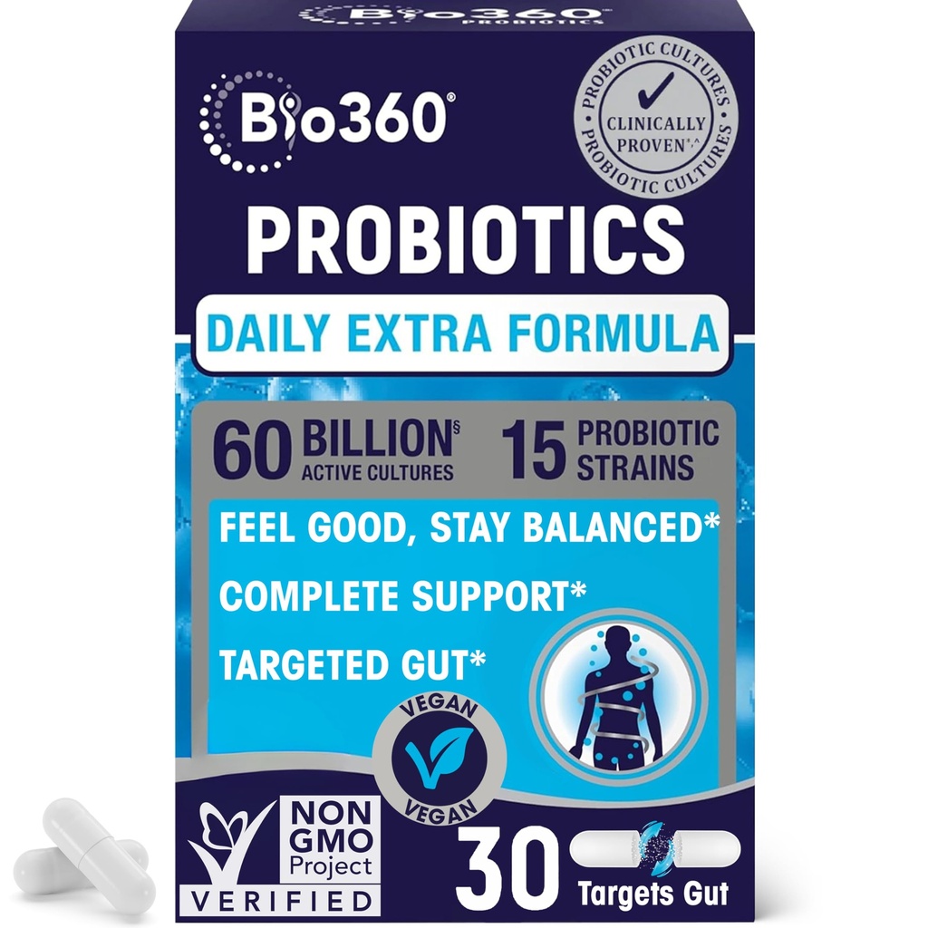 Probiótico de força extra para Saúde Digestiva e Apoio Imune, 60 bilhões de UFC & 15 Strains, Gut Saúde Probióticos para homens e mulheres suporta constipação ocasional, Diarréia, Gás e Bloating, 30CT