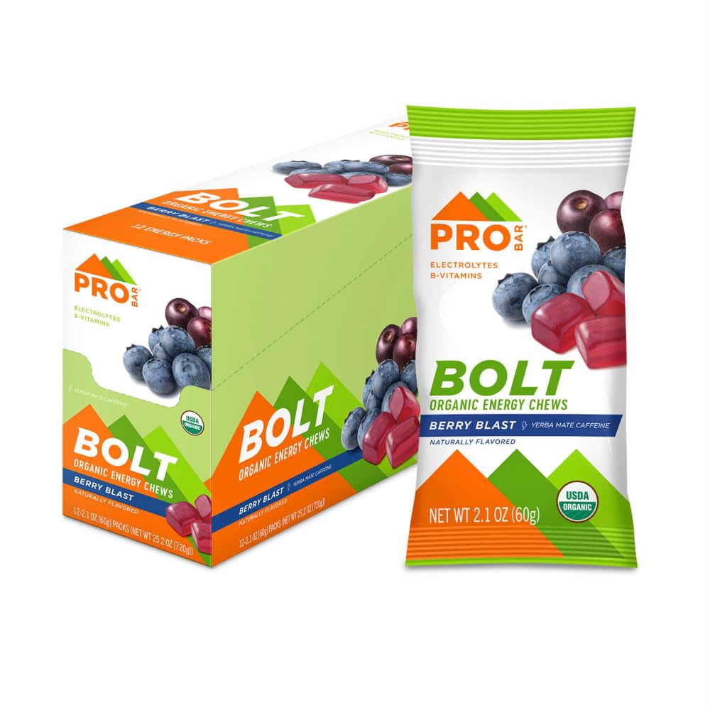 PROBAR - Bolt Organic Energy Chews, Berry Blast, Non-GMO, Gluten-Free, USDA Certified Organic, Healthy, Natural Energy, Fast Fuel Gummies with Vitaminas B & C (12 Count)