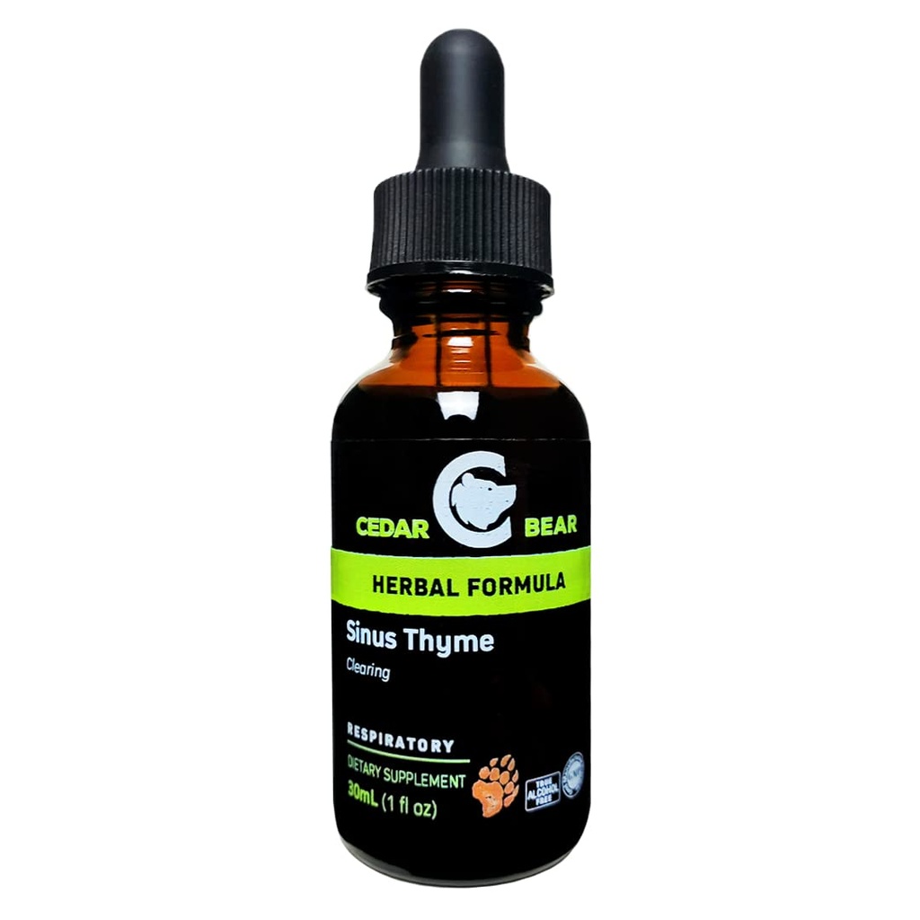 Cedar Bear Sinus Thyme um suplemento de ervas líquidas que suporta o funcionamento claro nos sinusos e melhora as funções imunes 1 fl oz / 30 ml