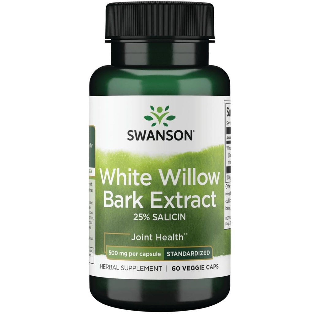 Swanson força máxima White Willow Bark Extrato-promove apoio conjunto e alívio muscular-estandardizado a 25% Salicina-Natural Suplemento sem irritação estomacal (60 Veggie Caps, 500mg cada)
