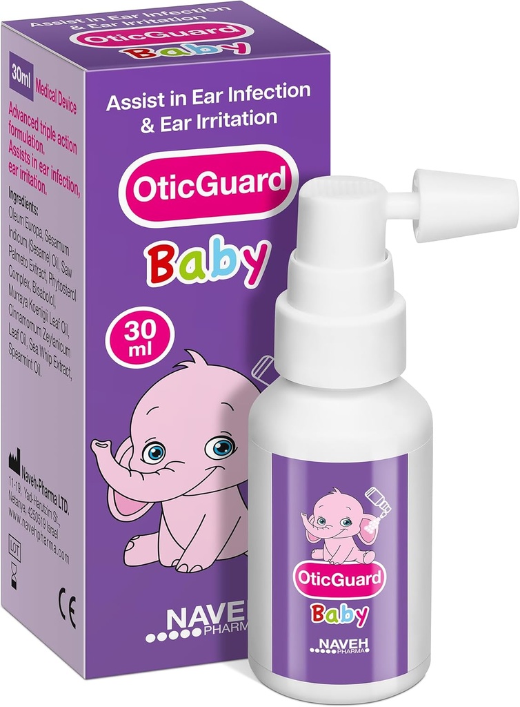 NAVEH PHARMA Otic Guard Baby Ear Drops – Óleo natural da orelha para remoção de cera de ouvido e alívio da infecção – Limpador de ouvido gentil para bebês, crianças e crianças – acalma o ouvido comichão & nadador