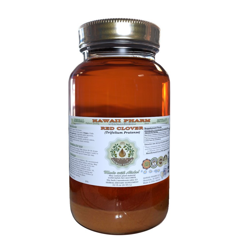 Red Clover Alcohol-Free Liquid Extract, Red Clover (Trifolium Pratense) Seed Glicerite Natural Herbal Supplement, Hawaii Pharm, USA 32 fl.oz