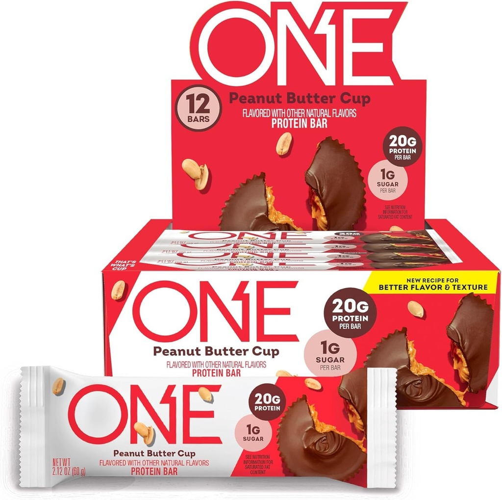 ONE Protein Bars, Amendoim Butter Cup, Gluten Free com 20g Protein e 1g Sugar, Pantry Staples, 2.12 oz (12 contagem)