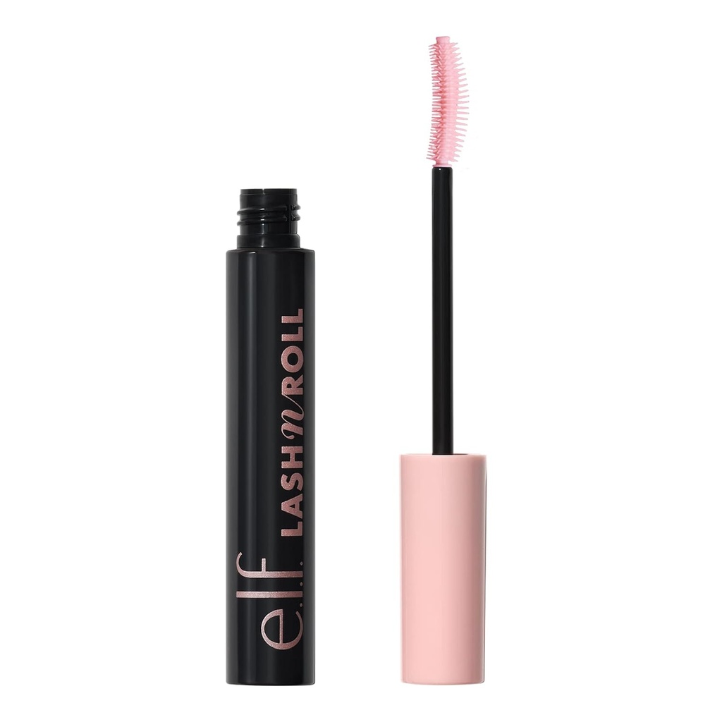e.l.f. Lash 'N Roll Mascara, Curling Mascara para cílios visivelmente levantados, elevadores e açoites separados. Fórmula de longa duração, Vegan & Cruelty-Free, Pitch Black