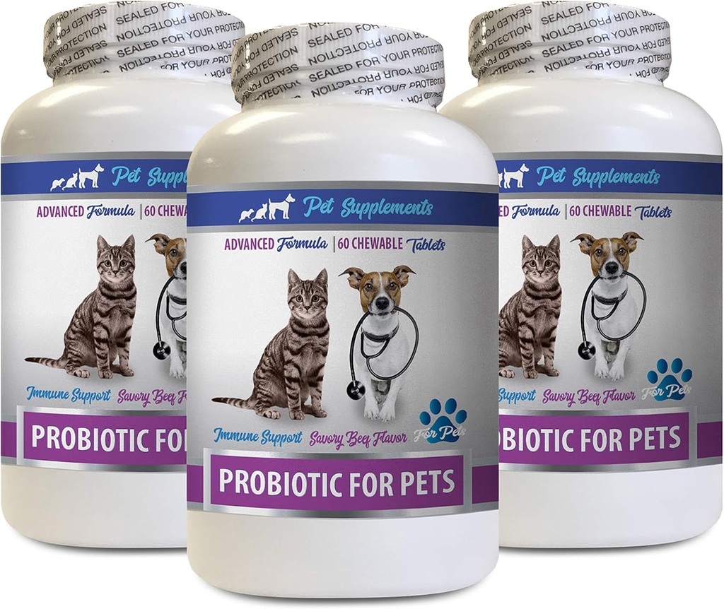 Gatos mau hálito Home Remedy - PROBIOTICS para animais de estimação - Cachorros Gatos - Mau Gás e Travessuras Respiração - Advanced Imune Boost - gato Supor digestivo - 3 Garrafas (180 Travessuras)