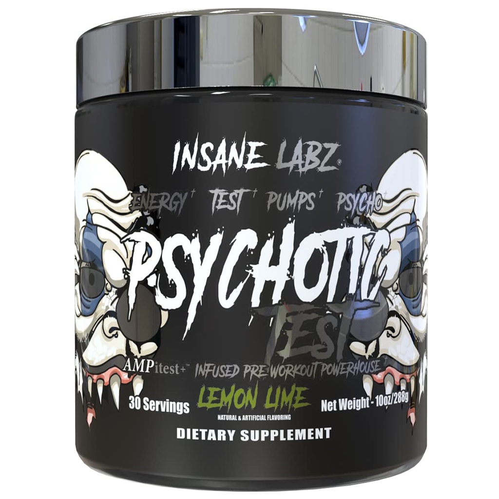 Teste Psicótico de Labz Insano, Alto Estim Testosterona Energia e Bomba Aumentando Pó Pré-Trabalho com DMAE Bitartrato, D Ácido Aspártico, Creatina HCL e Glicerol Monostearato, 30 Servimentos, Limão