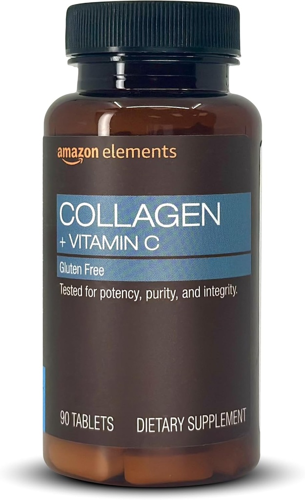 Elementos Colágeno Peptídeos + Vitamina C, 2500 mg Colágeno Peptídeos por serviço, 90 comprimidos, 1 mês de fornecimento