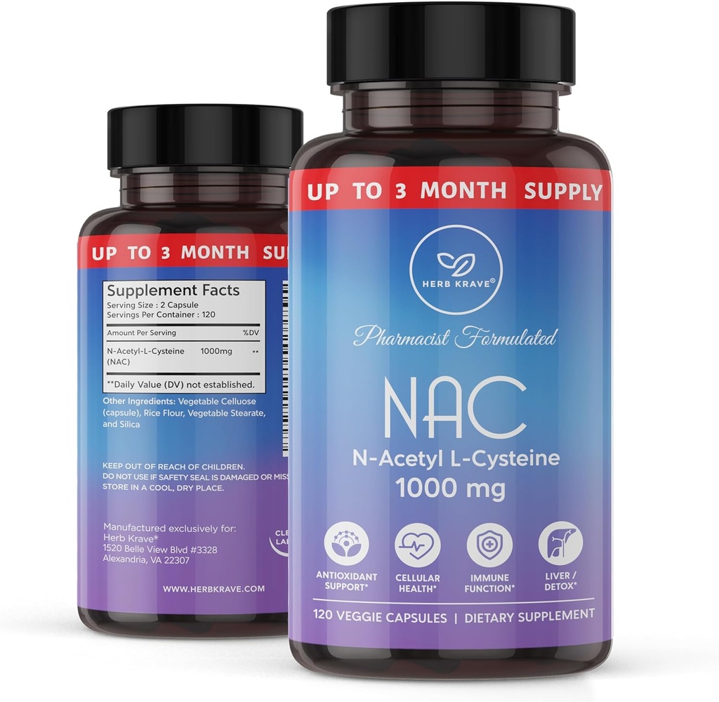 Suplemento NAC N-Acetil Cysteine 1000 mg, Ácido Amino, Antioxidante Natural, Suporte para Fígado, Pulmões, Sistema Imune, Fertilidade