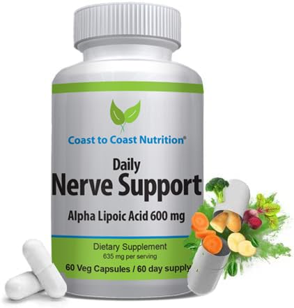 Suporte Nervo - Alívio Nervo Avançado com Ácido Alfa Lipóico 650 mg - Vitaminas Nervo para Facilidade de Mãos, Pernas e Pé Dores - 60 Cápsulas / Fonte de 30 dias