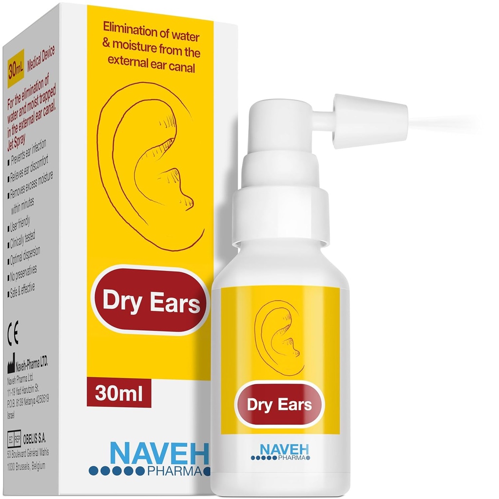 NAVEH PHARMA Dry Orelhas -Swimmers Ear Drops Spray - Orelha Drying Drops para Nadadores Adultos e Crianças/Remover Água Presa em Orelhas e Prevenir Dor, Infecção e Perda Auditiva (1 Fl Oz)