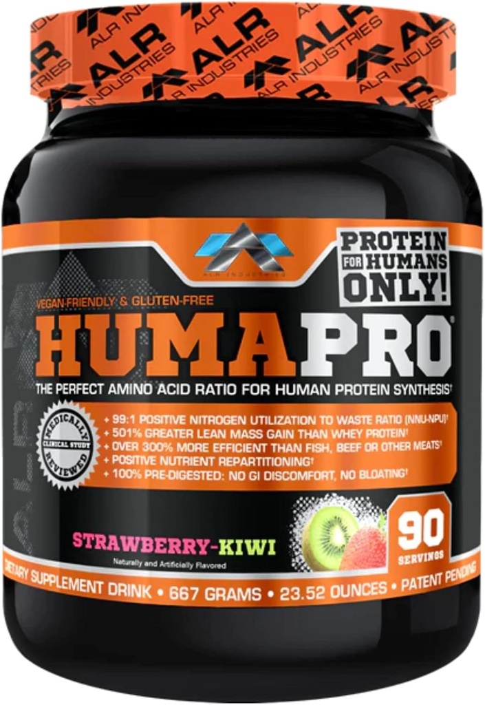 Humapro □ Matriz de proteína Aminoácidos para seres humanos 99% Utilização para músculo magro Vegan, Gluten Free □ 667g / 90 Servings (Strawberry Kiwi)