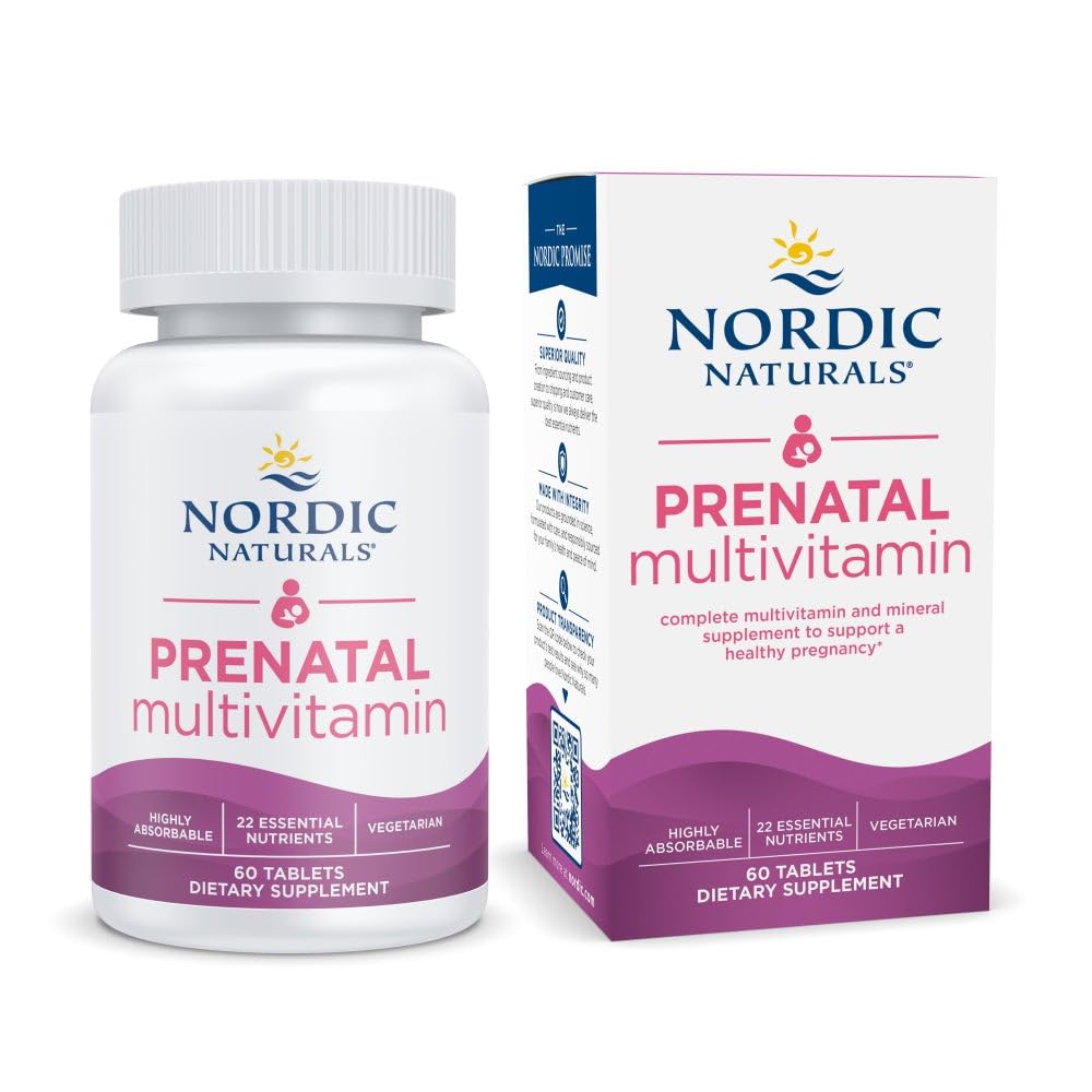 Natural nórdico Multivitamina pré-natal para mulheres - Vitaminas pré-natais vegetarianas diárias - 22 Nutrientes Essenciais, incluindo B6, Folato e Ferro - 60 Comprimidos - 30 Servimentos
