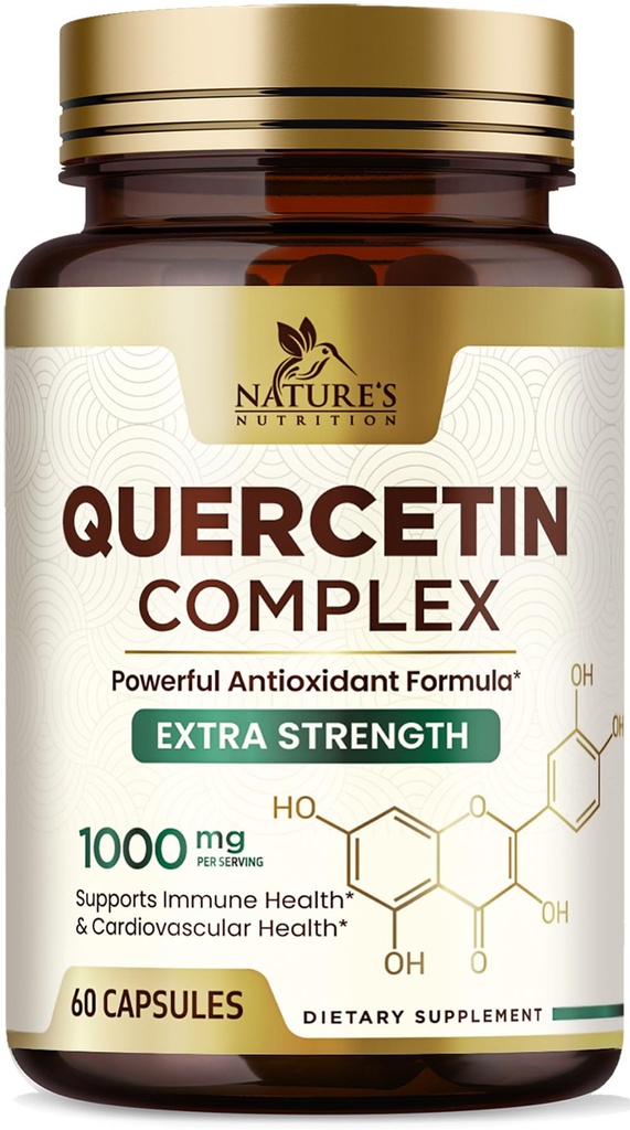 Quercetin Supplement 1000mg - Suporte Natural, Baseado em Plantas para Alterações Imunes, Celulares, Respiratórias e Sazonais - Força Extra Quercetina Dihidratado de Sophora Japonica - 60 Cápsulas Veggie
