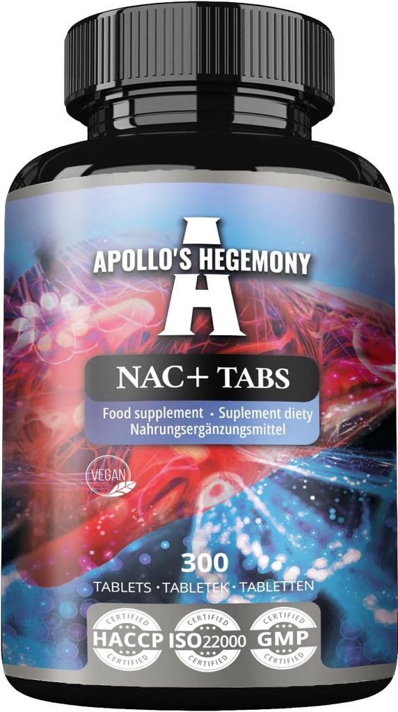 APOLLO'S HEGEMONY NAC+ 150 mg - N-Acetil L-Cysteine e Extrato de Alcachofra, 300 Tablets Vegan, 1200 Servings, Suplemento dietético de Aminoácido, Suporta Detox e Saúde do Fígado