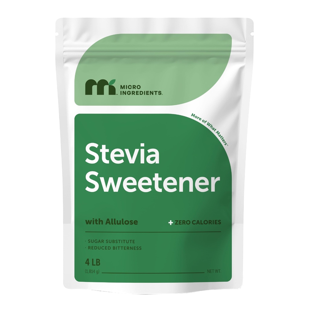 Pó de adoçante de Stevia com Eritritol à base de plantas, 4 libras (64 onças) □ Keto, 0 calorias, baixo carboidrato, 4:1 substituto de açúcar, Adoçante natural, Azeitona, Reb-A Stevia Leaf Extract, Não-GMO, Vegan