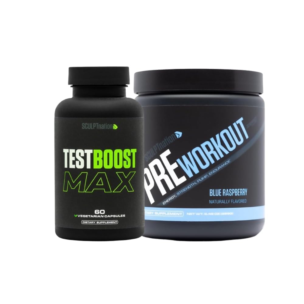 Sculpt Nation por V Shred Test Boost Max e Pre Workout Blue Raspberry Powder Bundle