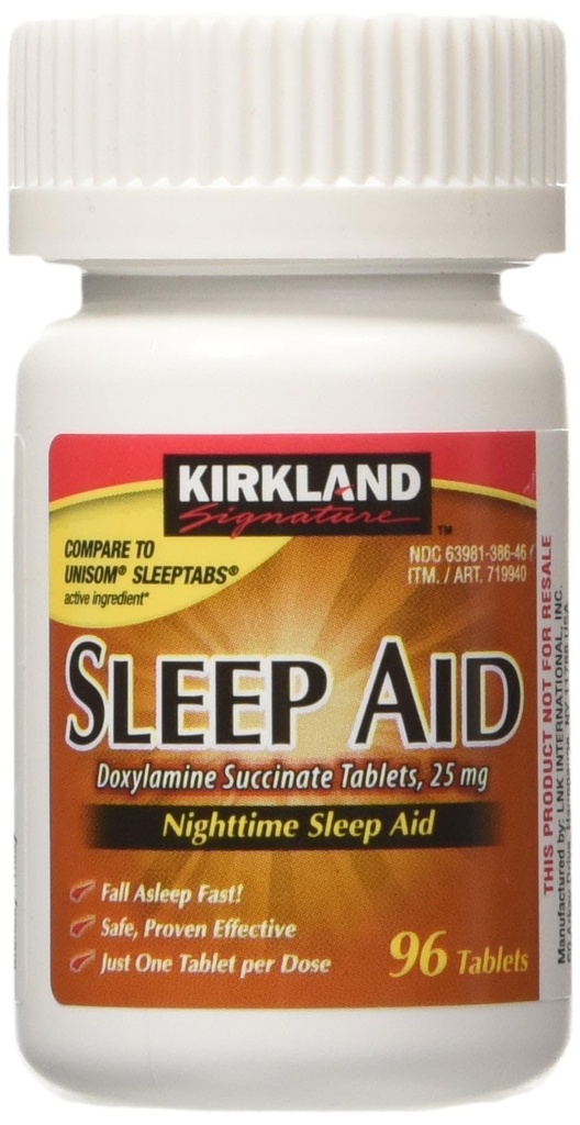 Kirkland Signature Sleep Aid Doxylamina Succinate 25 Mg, 96-Count (1 garrafa) Nighttime Sleep Aid